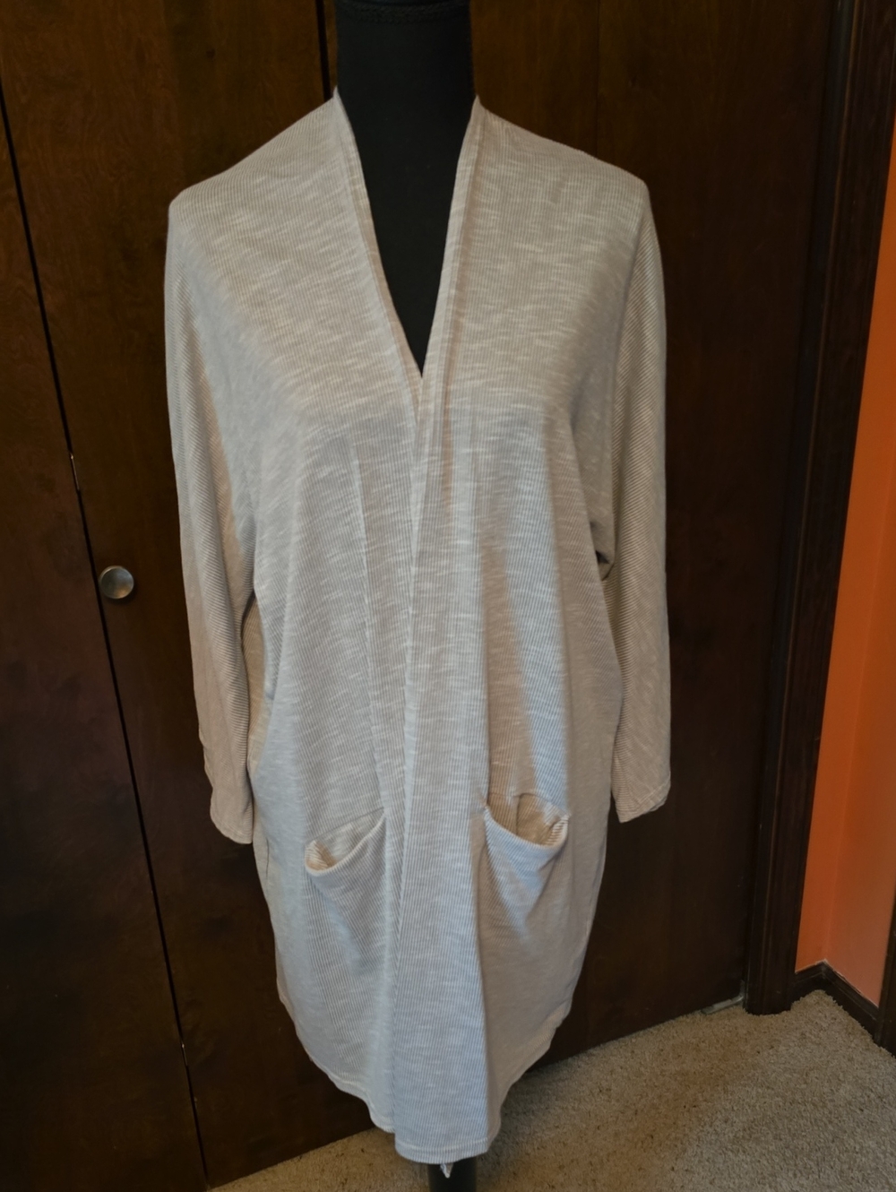 DONNI. Light Beige Open Front Knit Cape